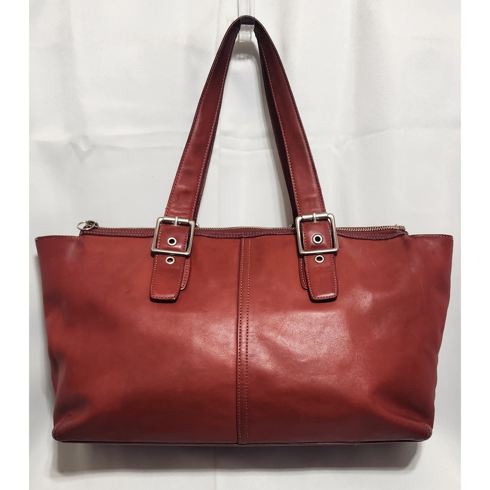 VTG Coach 9554 Red Leather Tote Bag SEE PICS interior zipper missing, lining